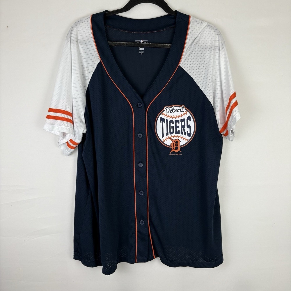 Detroit Tigers Baseball Knit Top By Campus Lifestyle 2X Women's Button Up Jersey